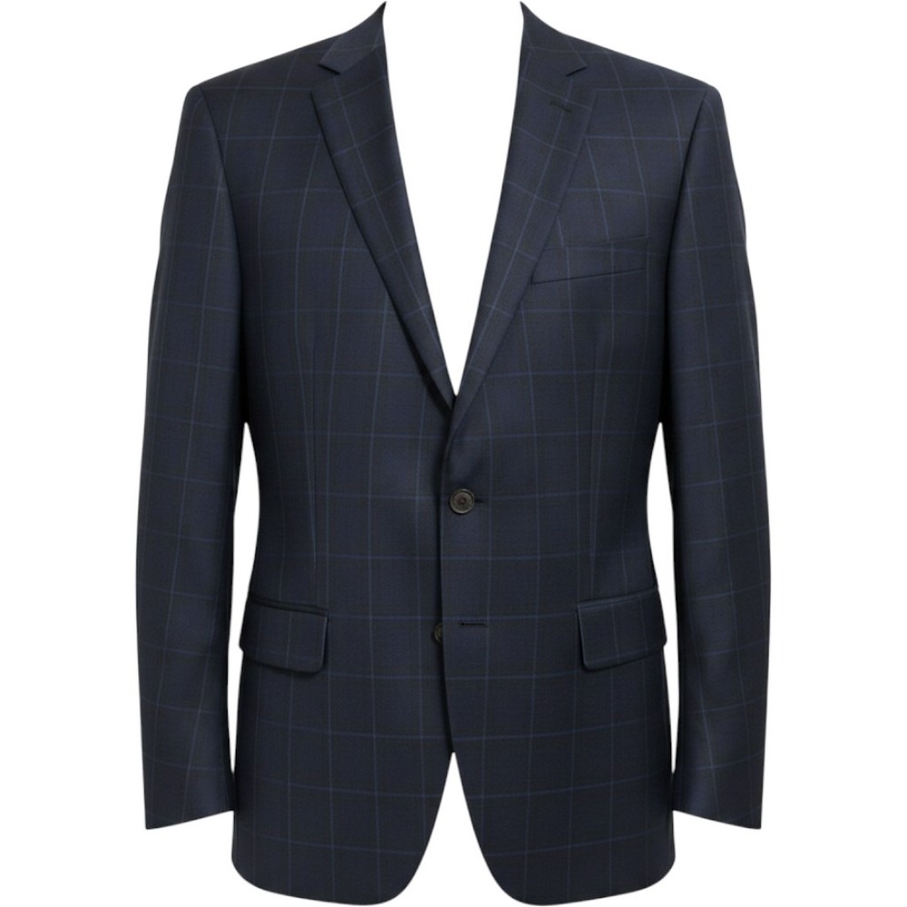 Michael Strahan Collection Mens 40R Navy Blue Windowpane Plaid Blazer Sport Coat